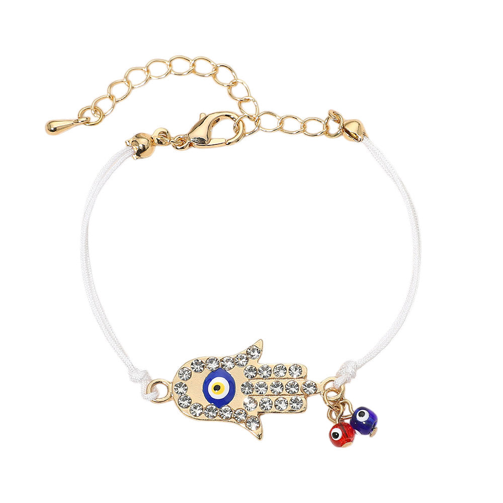 Madeline Love Gold, White Hamsa Evil Eye Charm Accent Bracelet - Bracelets - desc