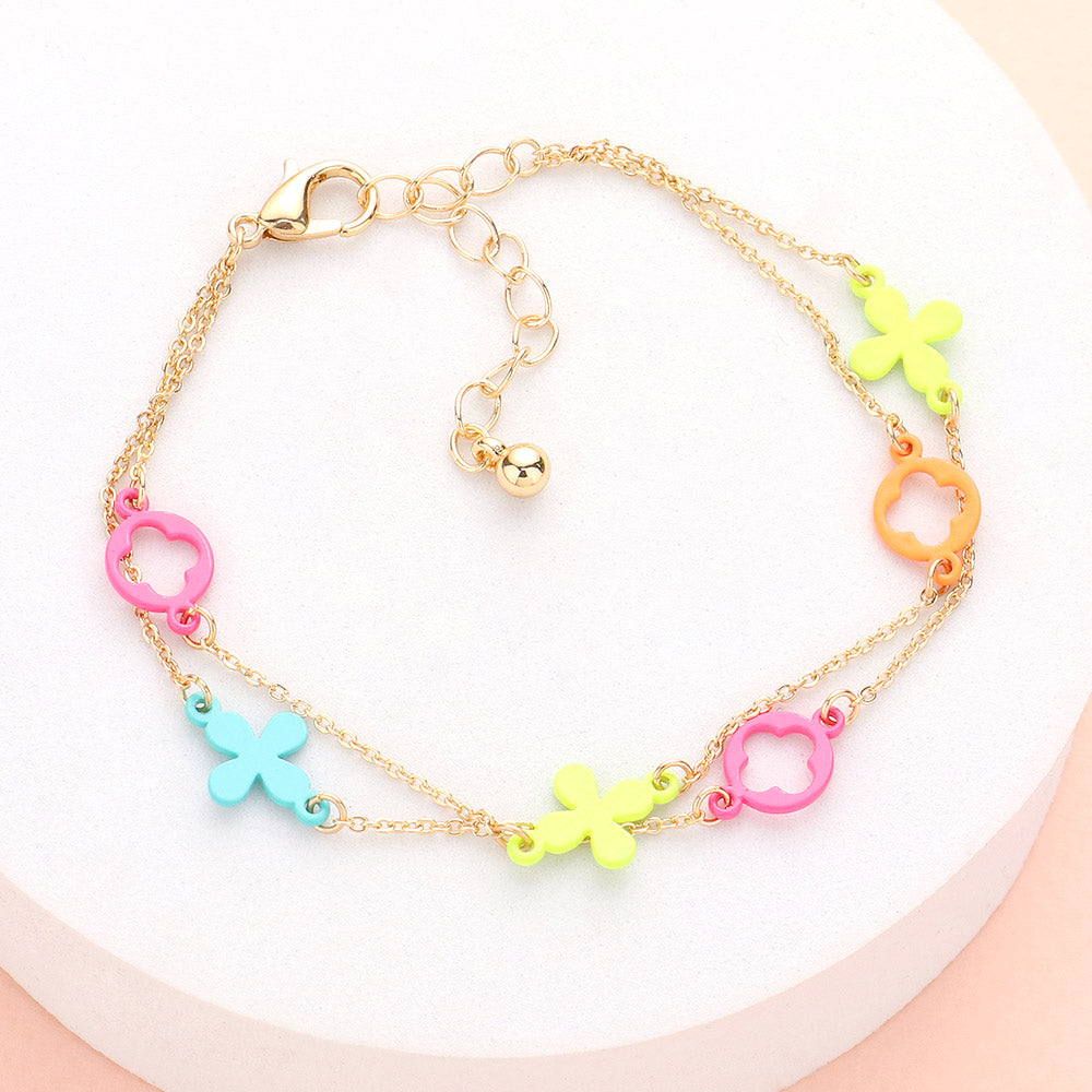 Madeline Love Multi Colored Flower Crisscross Station Double Layered Bracelet - Bracelets