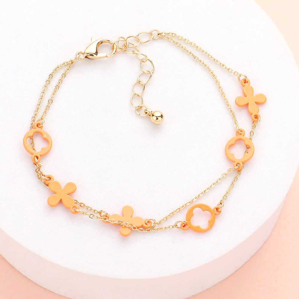 Madeline Love Orange Colored Flower Crisscross Station Double Layered Bracelet - Bracelets