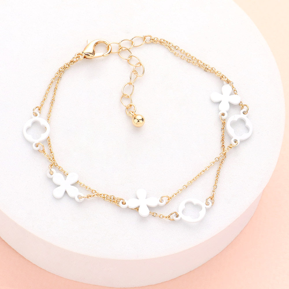 Madeline Love White Colored Flower Crisscross Station Double Layered Bracelet - Bracelets
