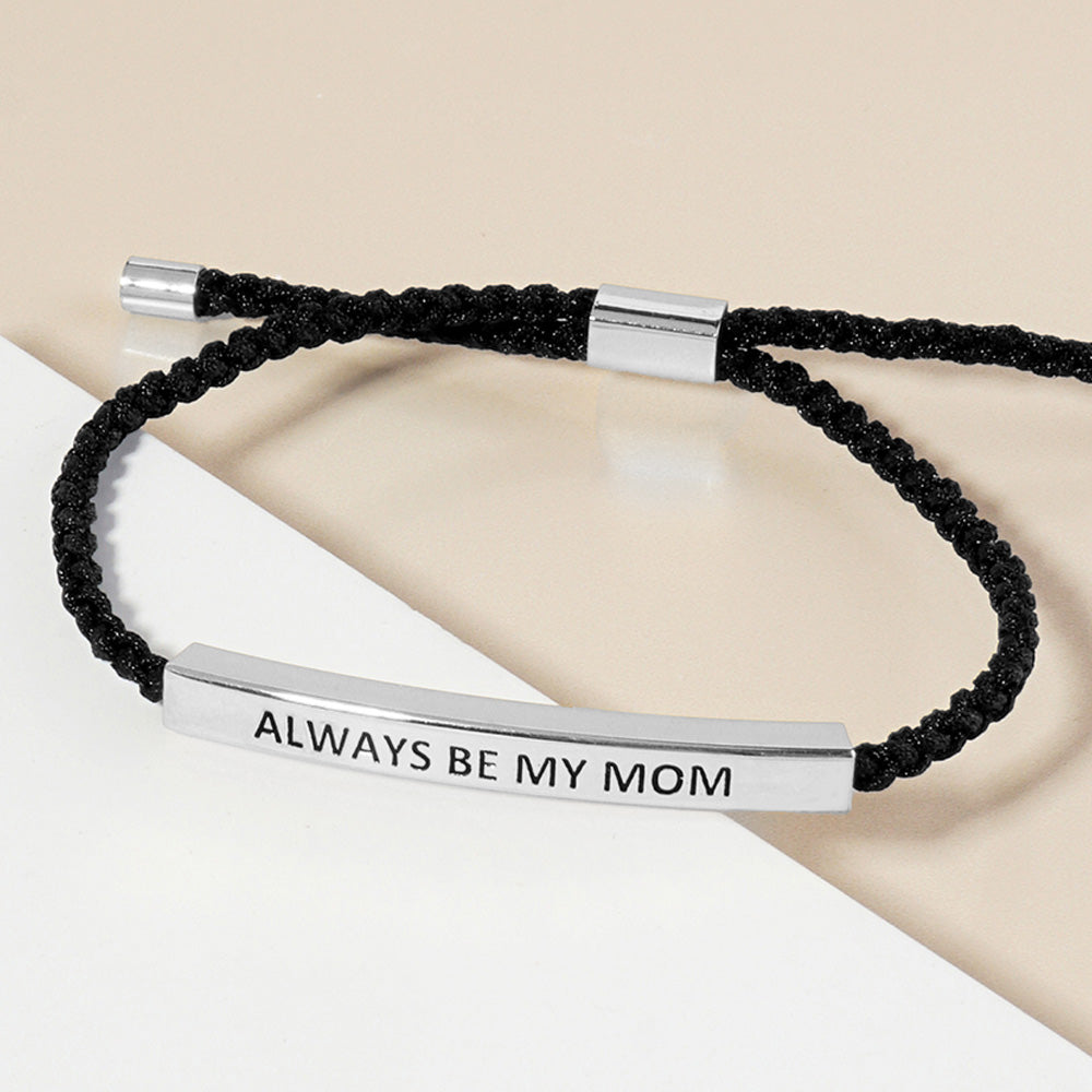Madeline Love Rhodium Gold Dipped ALWAYS BE MY MOM Message Bar Pointed Rope Adjustable Cinch Pull Tie Bracelet - Bracelets