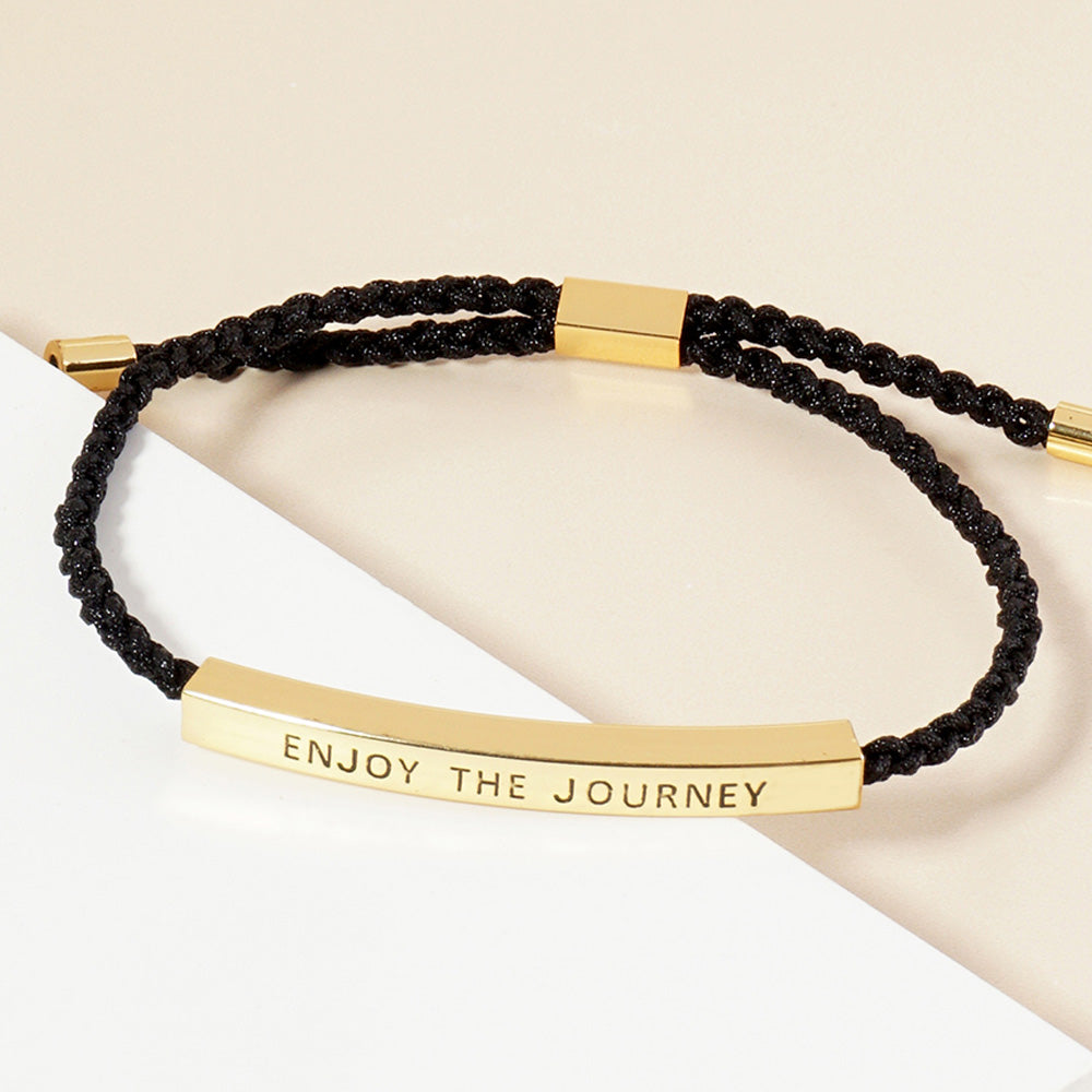 Madeline Love Gold Gold Dipped ENJOY THE JOURNEY Message Bar Pointed Rope Adjustable Cinch Pull Tie Bracelet - Bracelets