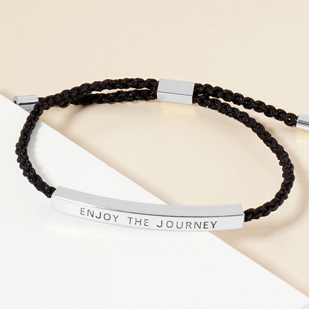Madeline Love Rhodium White Gold Dipped ENJOY THE JOURNEY Message Bar Pointed Rope Adjustable Cinch Pull Tie Bracelet - Bracelets