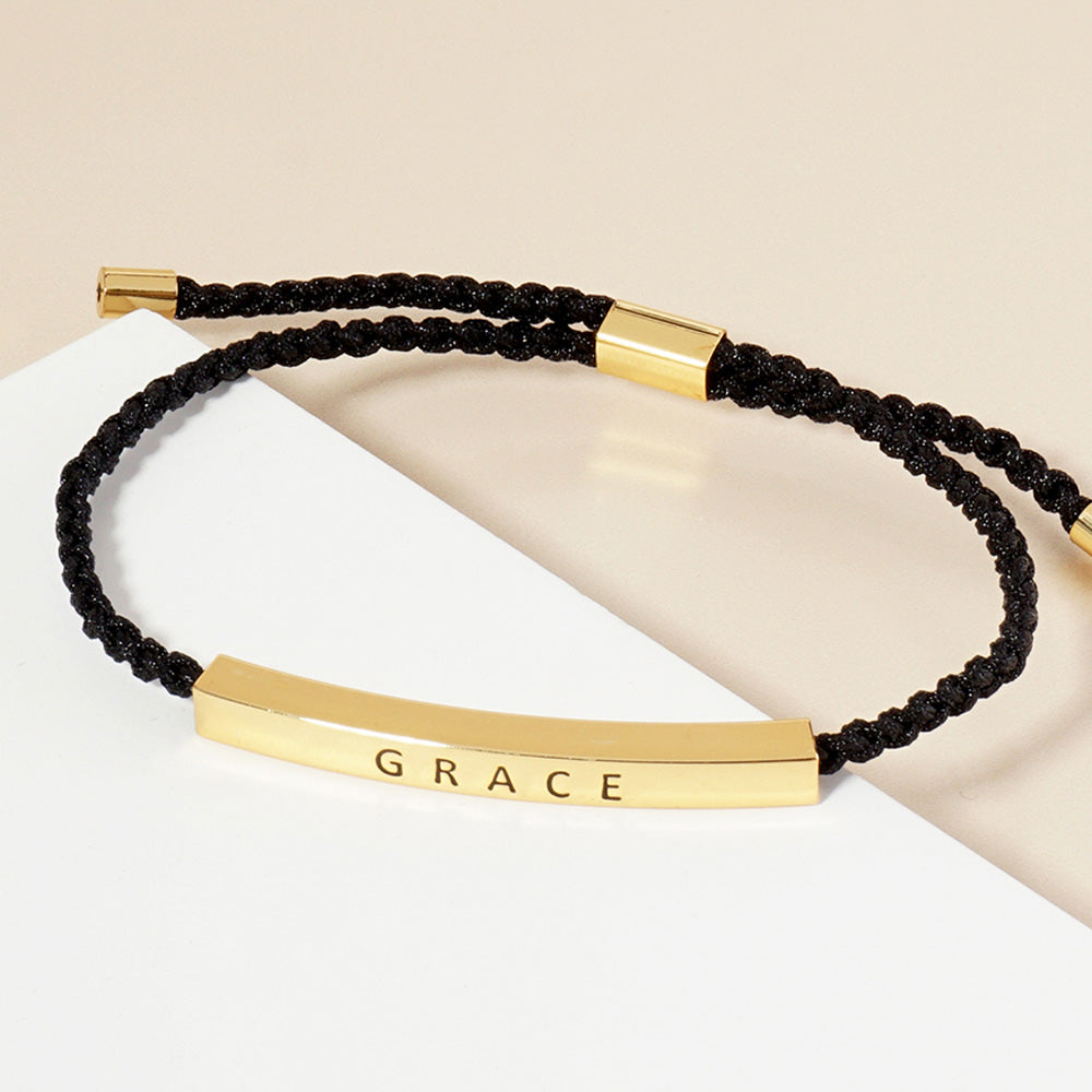 Madeline Love Gold Gold Dipped GRACE Message Bar Pointed Rope Adjustable Cinch Pull Tie Bracelet - Bracelets