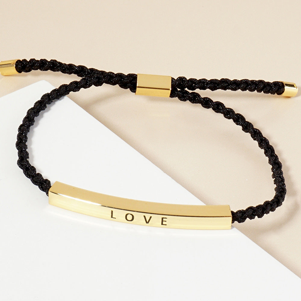 Madeline Love Gold Gold Dipped LOVE Message Bar Pointed Rope Adjustable Cinch Pull Tie Bracelet - Bracelets