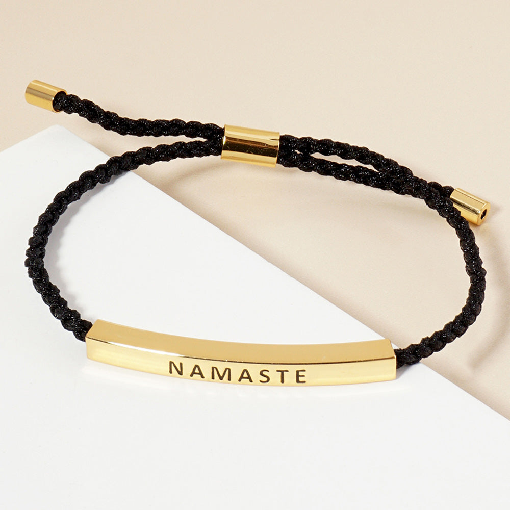 Madeline Love Gold Gold Dipped NAMASTE Message Bar Pointed Rope Adjustable Cinch Pull Tie Bracelet - Bracelets