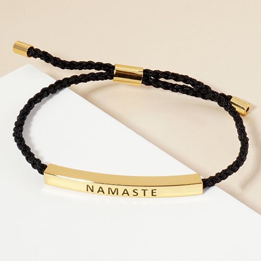 Madeline Love Gold Gold Dipped NAMASTE Message Bar Pointed Rope Adjustable Cinch Pull Tie Bracelet - Bracelets