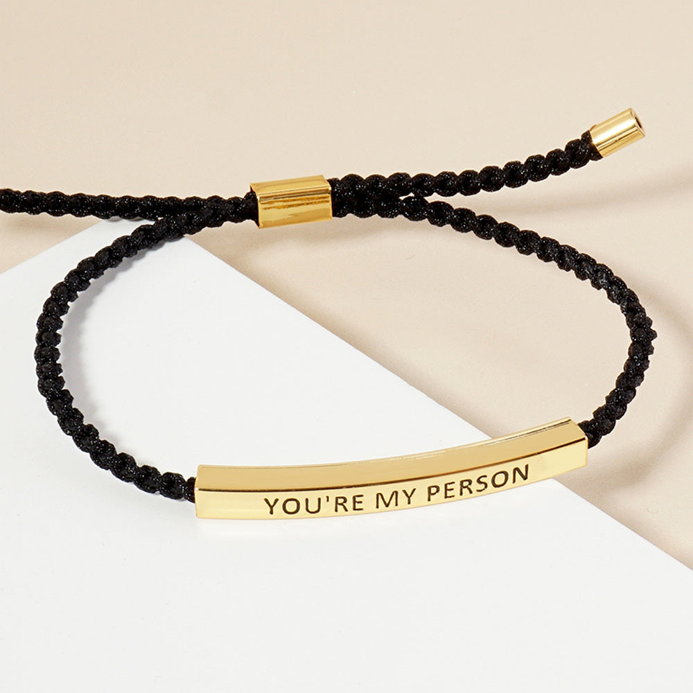 Madeline Love Gold Gold Dipped YOURE MY PERSON Message Bar Pointed Rope Adjustable Cinch Pull Tie Bracelet - Bracelets
