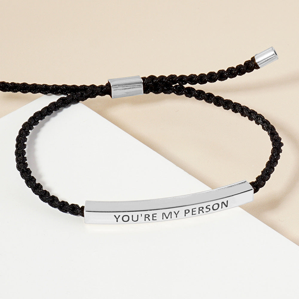 Madeline Love Rhodium White Gold Dipped MY PESRSON Message Bar Pointed Rope Adjustable Bracelet - Bracelets