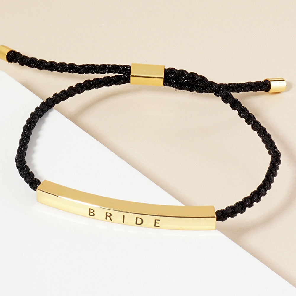 Madeline Love Gold Gold Dipped BRIDE Message Bar Pointed Rope Adjustable Cinch Pull Tie Bracelet - Bracelets