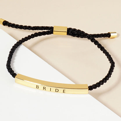 Madeline Love Gold Gold Dipped BRIDE Message Bar Pointed Rope Adjustable Cinch Pull Tie Bracelet - Bracelets