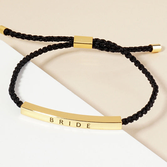 Madeline Love Gold Gold Dipped BRIDE Message Bar Pointed Rope Adjustable Cinch Pull Tie Bracelet - Bracelets
