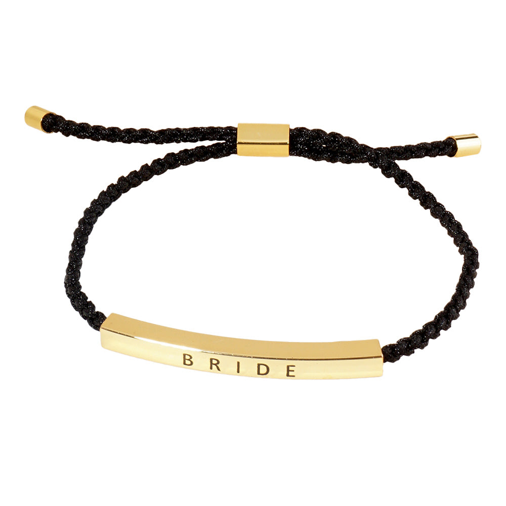 Madeline Love Gold Gold Dipped BRIDE Message Bar Pointed Rope Adjustable Cinch Pull Tie Bracelet - Bracelets - desc