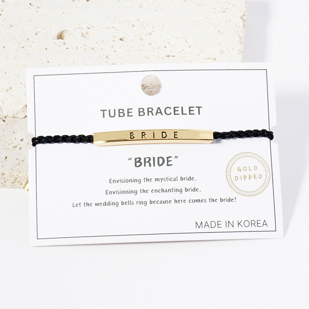 Madeline Love Gold Gold Dipped BRIDE Message Bar Pointed Rope Adjustable Cinch Pull Tie Bracelet - Bracelets - extra