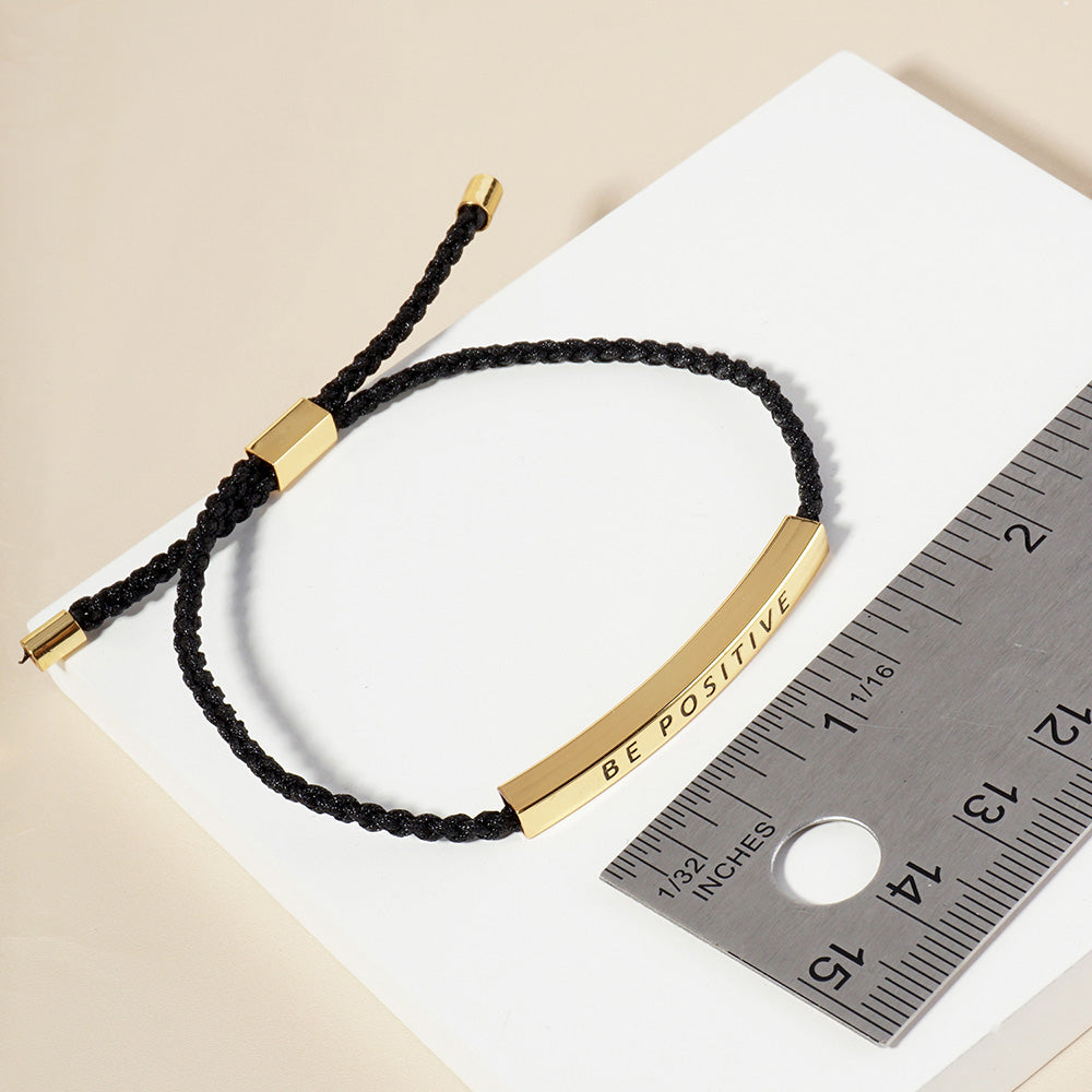 Madeline Love Gold Gold Dipped BRIDE Message Bar Pointed Rope Adjustable Cinch Pull Tie Bracelet - Bracelets - extra