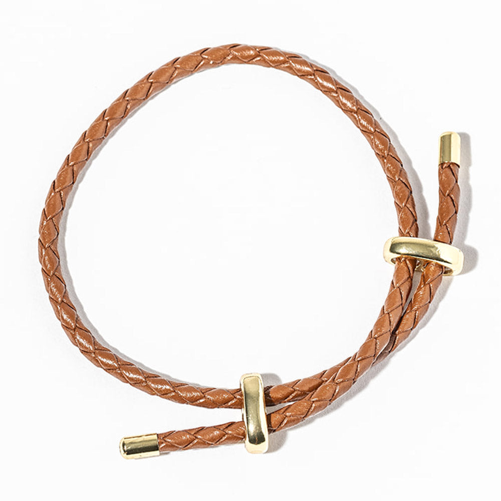 Madeline Love Brown, Gold Faux Leather Braided Gold Dipped Tip Adjustable Bracelet - Bracelets