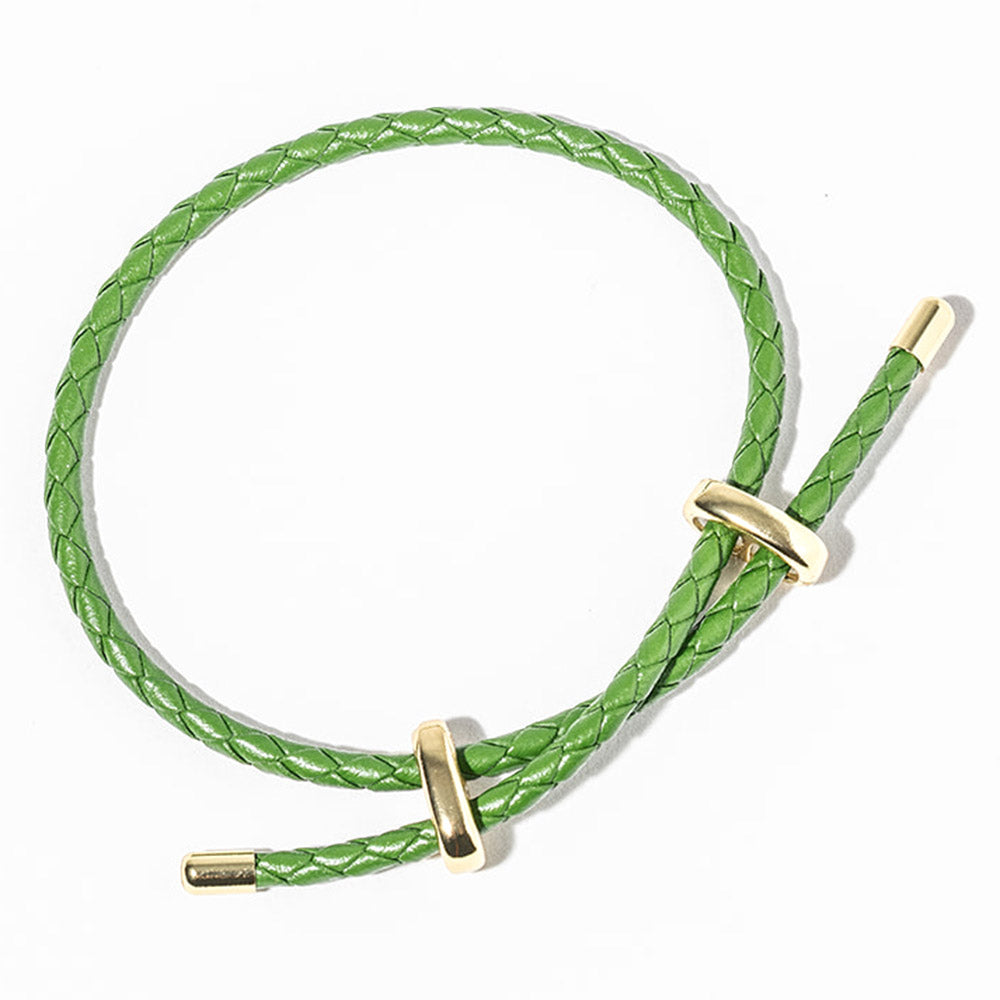 Madeline Love Gold, Green Faux Leather Braided Gold Dipped Tip Adjustable Bracelet - Bracelets