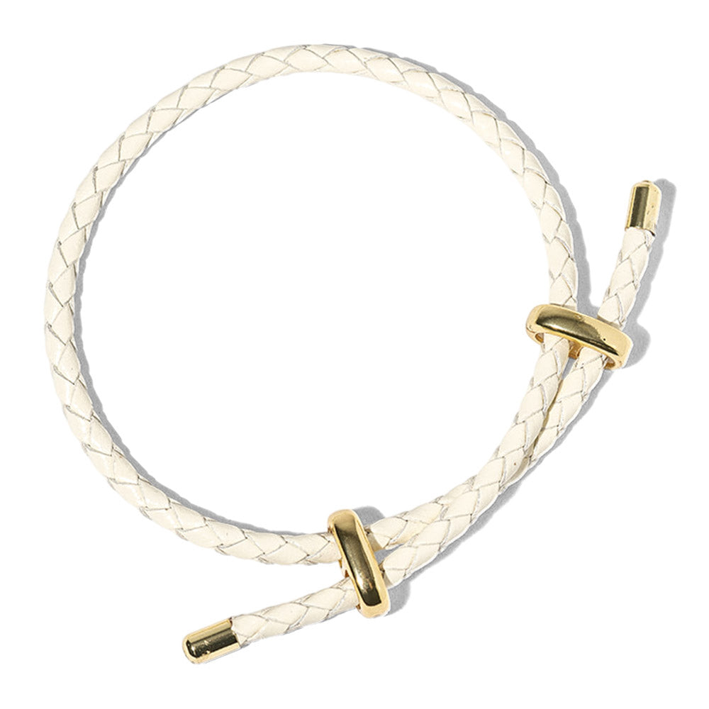 Madeline Love Gold, Ivory Faux Leather Braided Gold Dipped Tip Adjustable Bracelet - Bracelets