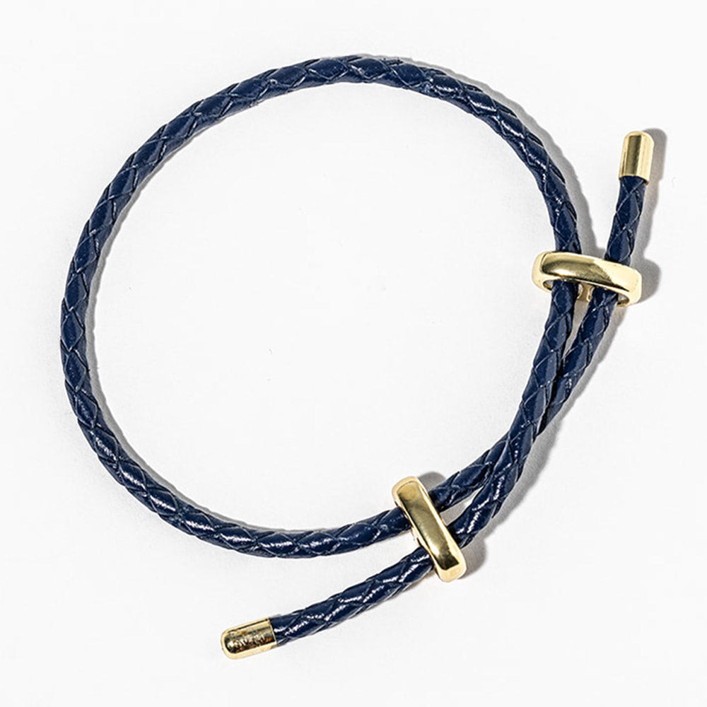 Madeline Love Gold, Navy Faux Leather Braided Gold Dipped Tip Adjustable Bracelet - Bracelets