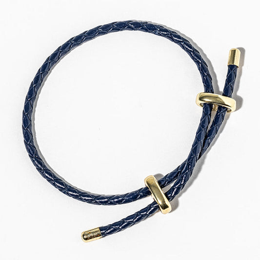 Madeline Love Gold, Navy Faux Leather Braided Gold Dipped Tip Adjustable Bracelet - Bracelets