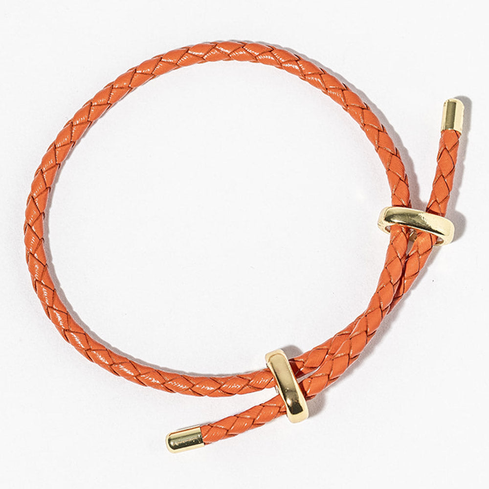 Madeline Love Gold, Orange Faux Leather Braided Gold Dipped Tip Adjustable Bracelet - Bracelets