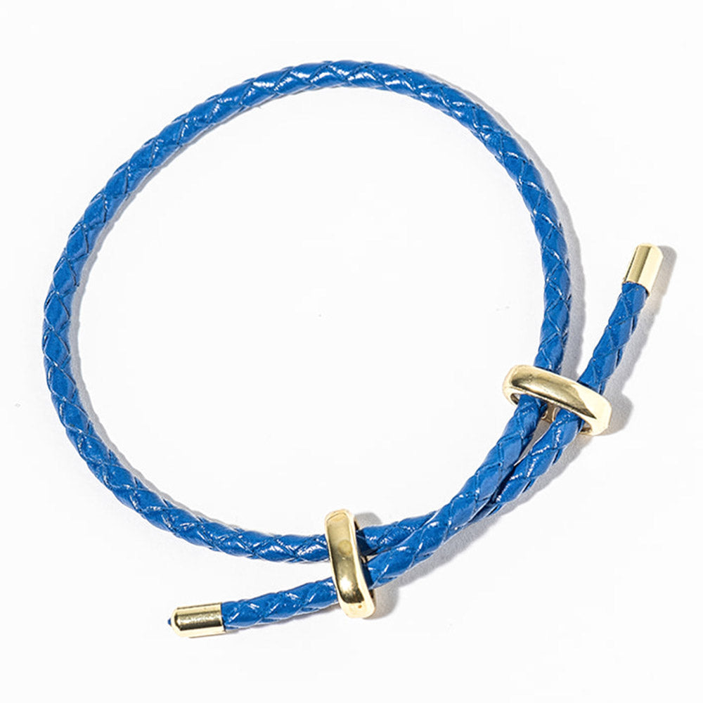 Madeline Love Gold, Royal Blue Faux Leather Braided Gold Dipped Tip Adjustable Bracelet - Bracelets