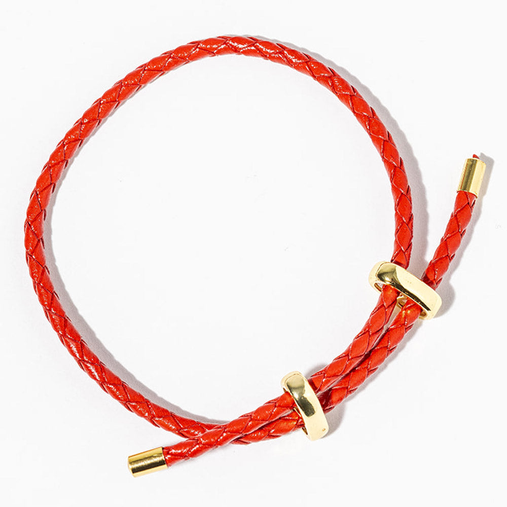 Madeline Love Gold, Red Faux Leather Braided Gold Dipped Tip Adjustable Bracelet - Bracelets