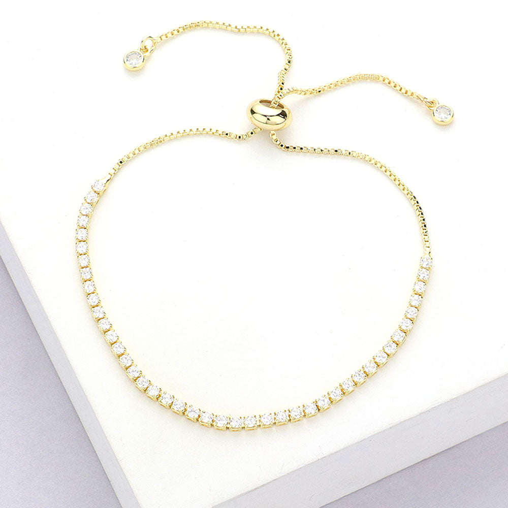 Madeline Love Gold Stainless Steel CZ Stone Tennis Chain Pull Tie Adjustable Bracelet