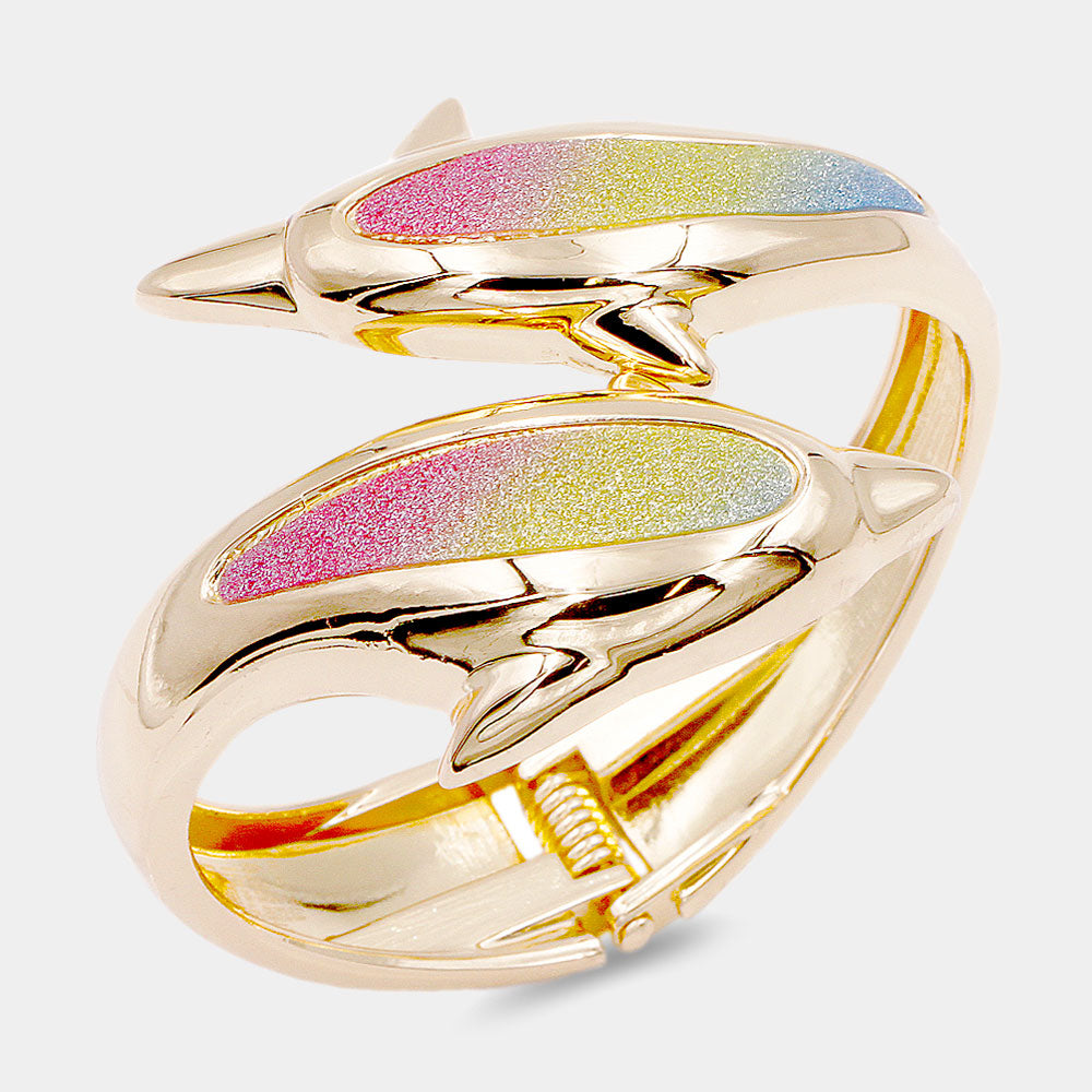 Madeline Love Multi Bling Double Dolphin Hinged Bracelet - Bracelets