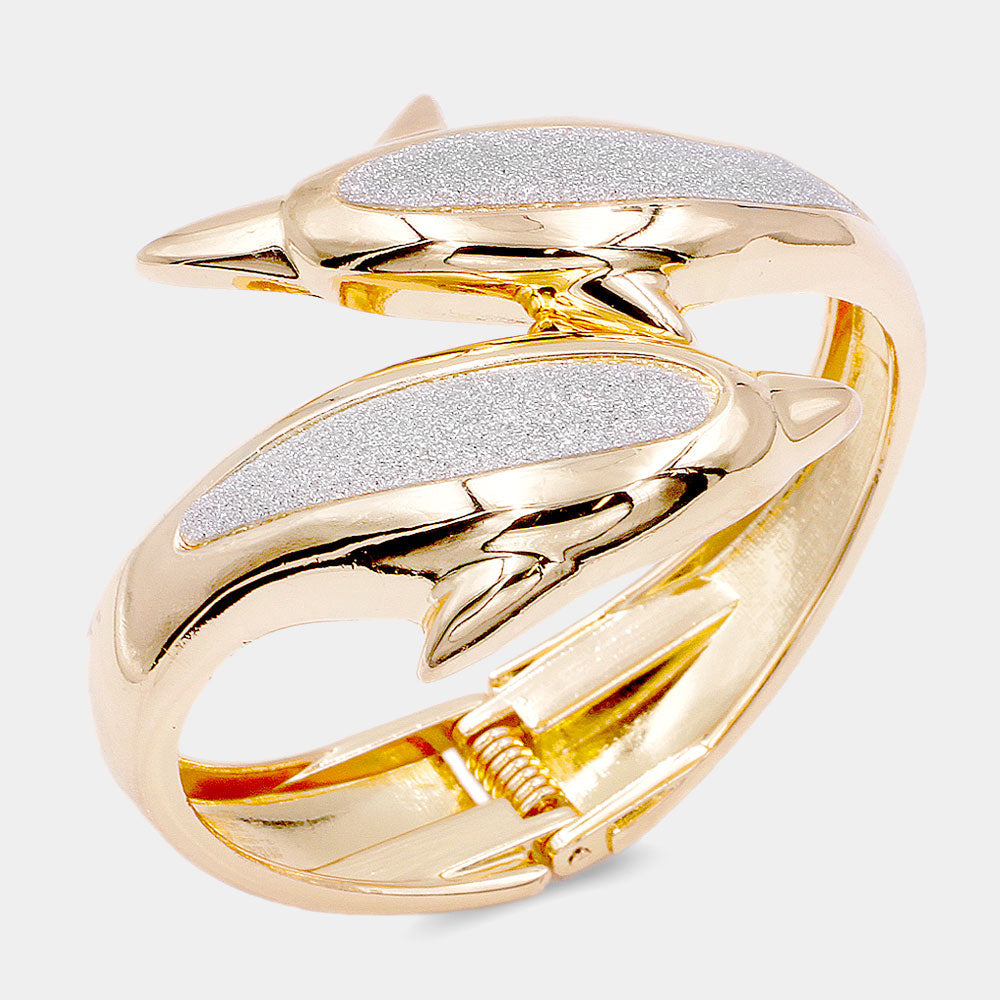 Madeline Love Gold Bling Double Dolphin Hinged Bracelet - Bracelets