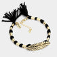 Madeline Love Black, Gold Burnished "Dream" Feather Accented Thread Tassel Bracelet - Bracelets