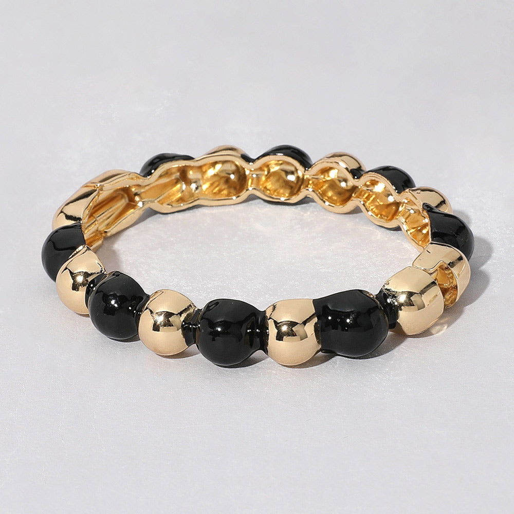 Madeline Love Black, Gold Gold Plated Enamel Bubble Hinged Bangle Bracelet
