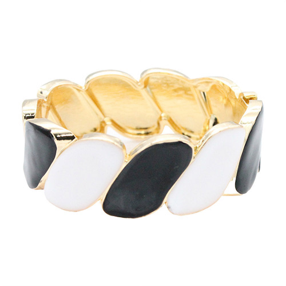 Madeline Love Black, White Enamel Marquise Link Hinged Bangle Bracelet - Bracelets - extra