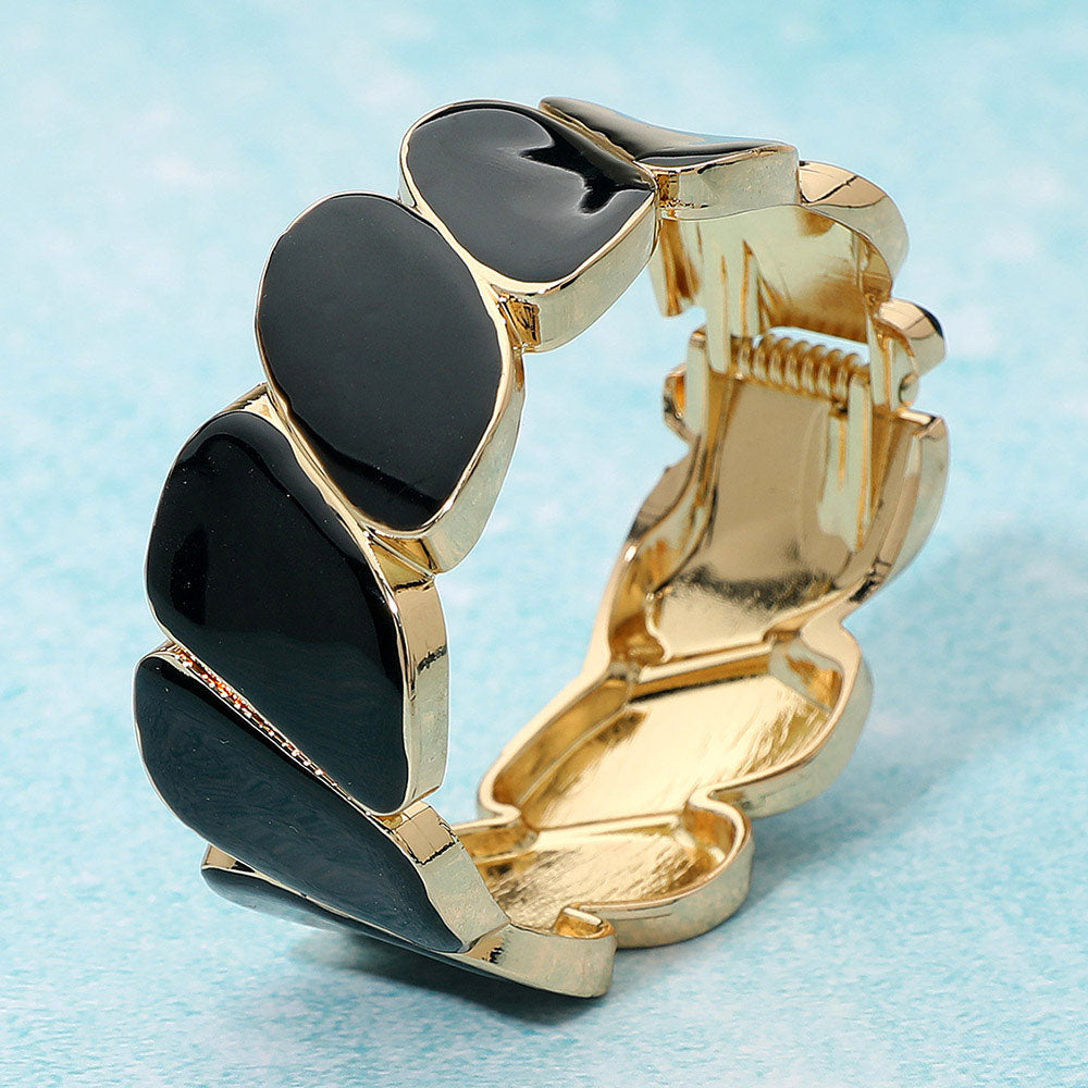 Madeline Love Black, Gold Enamel Marquise Link Hinged Bangle Bracelet - Bracelets
