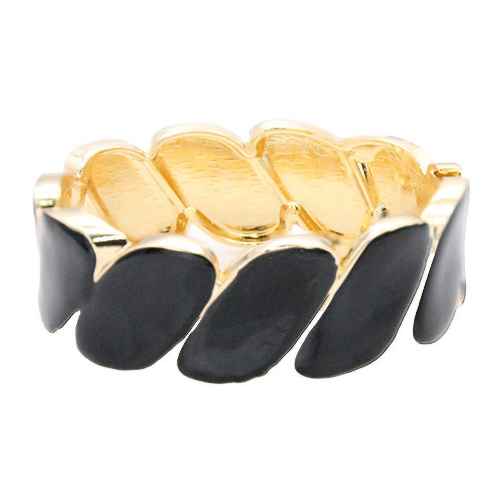 Madeline Love Black, Gold Enamel Marquise Link Hinged Bangle Bracelet - Bracelets - extra