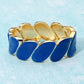 Madeline Love Blue, Gold Enamel Marquise Link Hinged Bangle Bracelet - Bracelets