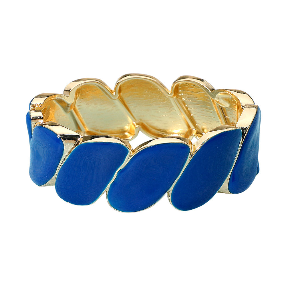 Madeline Love Blue, Gold Enamel Marquise Link Hinged Bangle Bracelet - Bracelets - desc