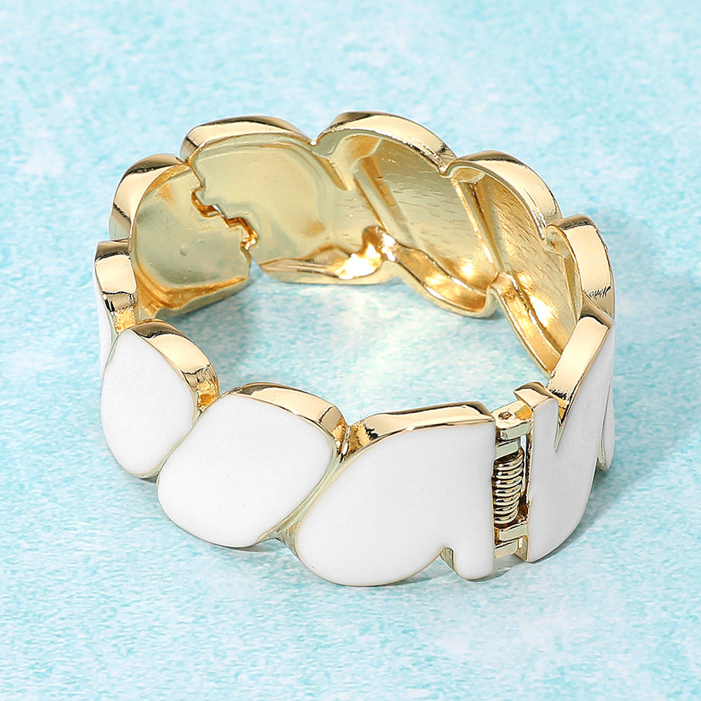 Madeline Love Blue, Gold Enamel Marquise Link Hinged Bangle Bracelet - Bracelets - extra