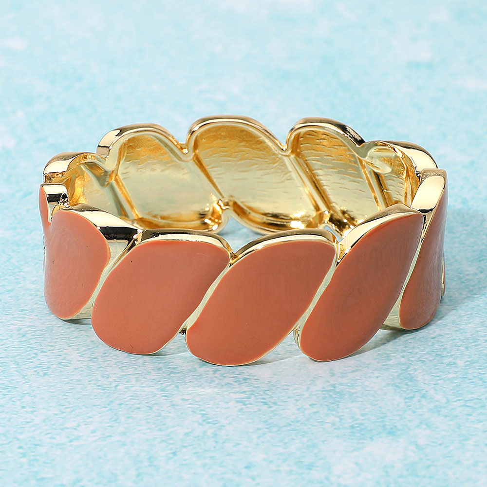 Madeline Love Brown, Gold Enamel Marquise Link Hinged Bangle Bracelet - Bracelets