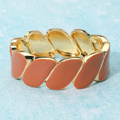 Madeline Love Brown, Gold Enamel Marquise Link Hinged Bangle Bracelet - Bracelets
