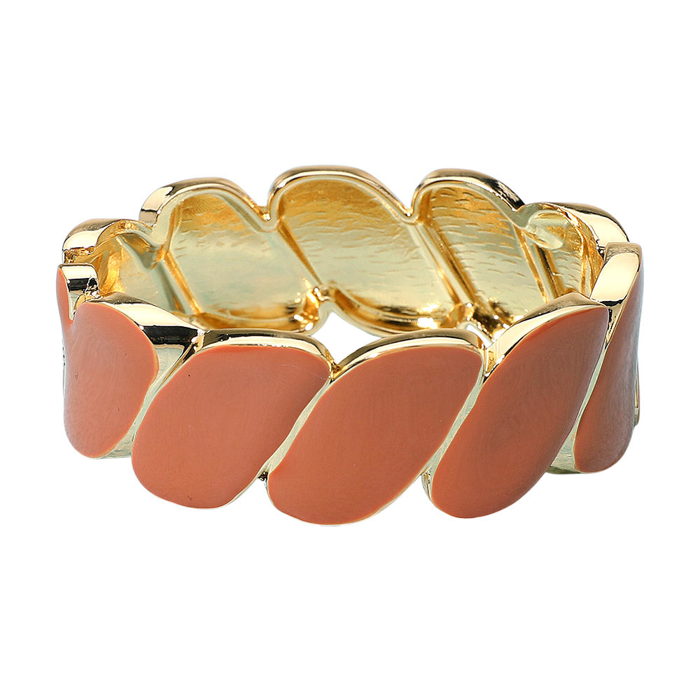 Madeline Love Brown, Gold Enamel Marquise Link Hinged Bangle Bracelet - Bracelets - desc