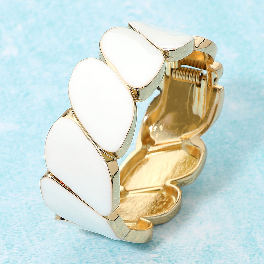 Madeline Love Gold, White Enamel Marquise Link Hinged Bangle Bracelet - Bracelets