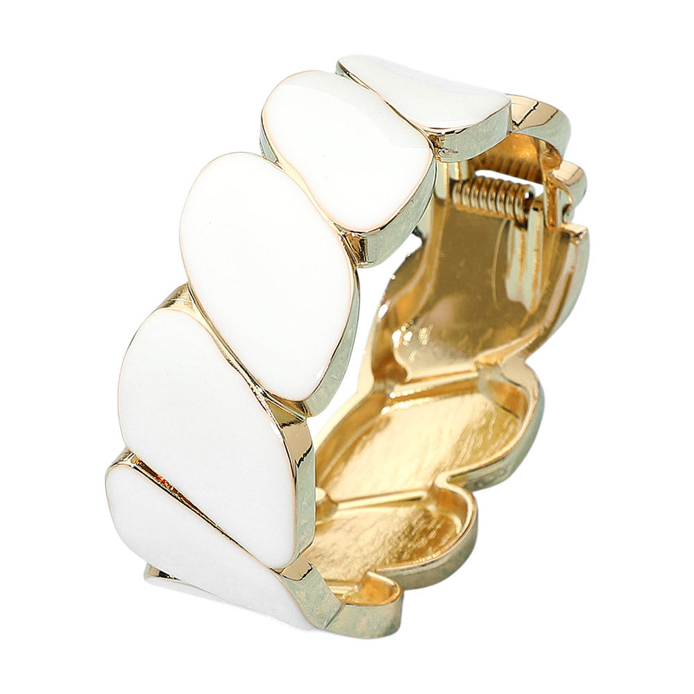 Madeline Love Gold, White Enamel Marquise Link Hinged Bangle Bracelet - Bracelets - extra