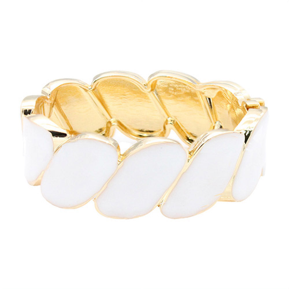 Madeline Love Gold, White Enamel Marquise Link Hinged Bangle Bracelet - Bracelets - extra