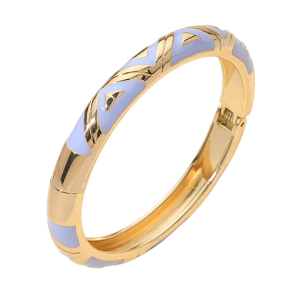 Madeline Love Gold, Purple Geometric Pattern Enamel Inlay Hinged Bangle Bracelet - Bracelets - desc