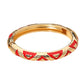 Madeline Love Gold, Red Geometric Pattern Enamel Inlay Hinged Bangle Bracelet - Bracelets - desc