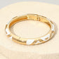 Madeline Love Gold, White Geometric Pattern Enamel Inlay Hinged Bangle Bracelet - Bracelets
