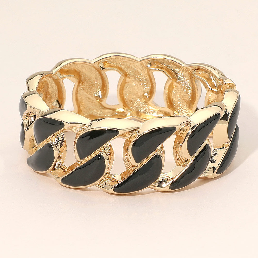 Madeline Love Black Chunky Enamel Inlay Curb Chain Hinged Bangle Bracelet