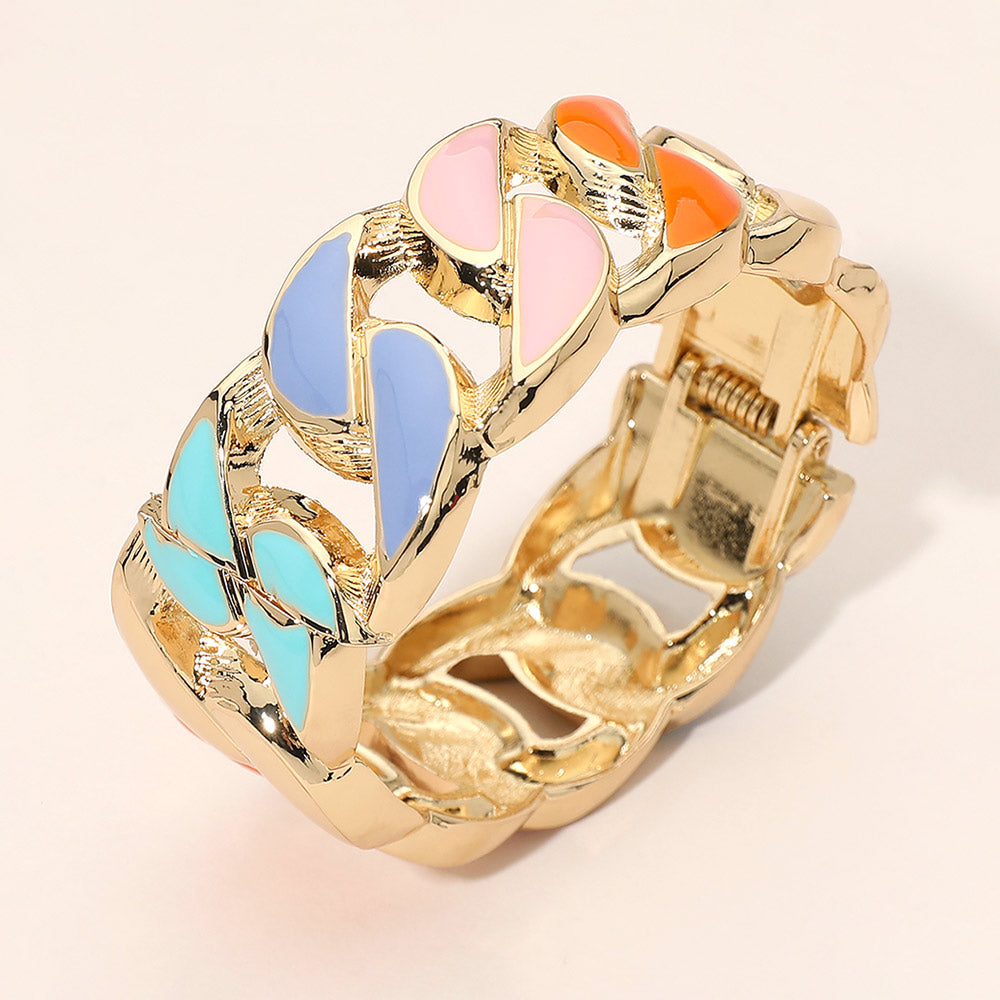 Madeline Love Multi Chunky Enamel Inlay Curb Chain Hinged Bangle Bracelet