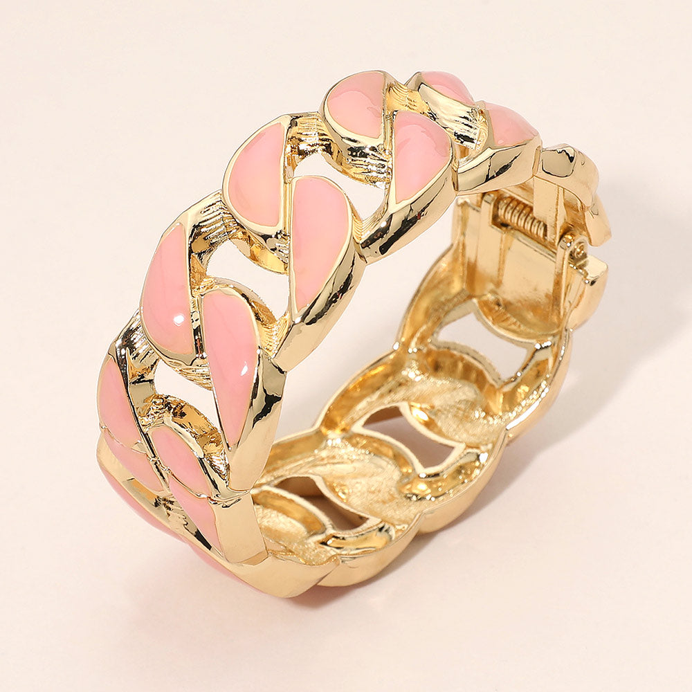 Madeline Love Pink Chunky Enamel Inlay Curb Chain Hinged Bangle Bracelet